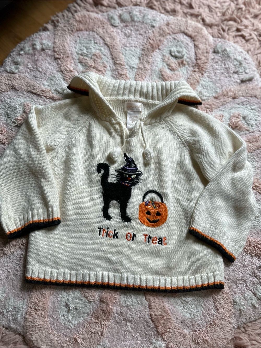 Vintage toddler Halloween trick or treat cat and pumpkin sweater